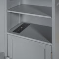 Queen Size Wooden Bed With All In One Cabinet, Shelf And Sockets, Gray Gray Solid Wood