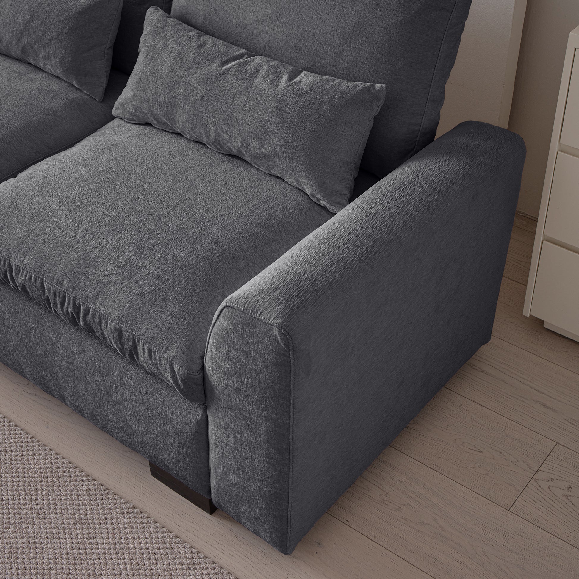 114.5"Modern Modular L Shaped Chenille Sofa Couch Reversible Ottoman With Storage Removable And Washable Cushions Sofa With Usb Ports & Cup Holder For Living Room Dark Grey Modern Foam Chenille