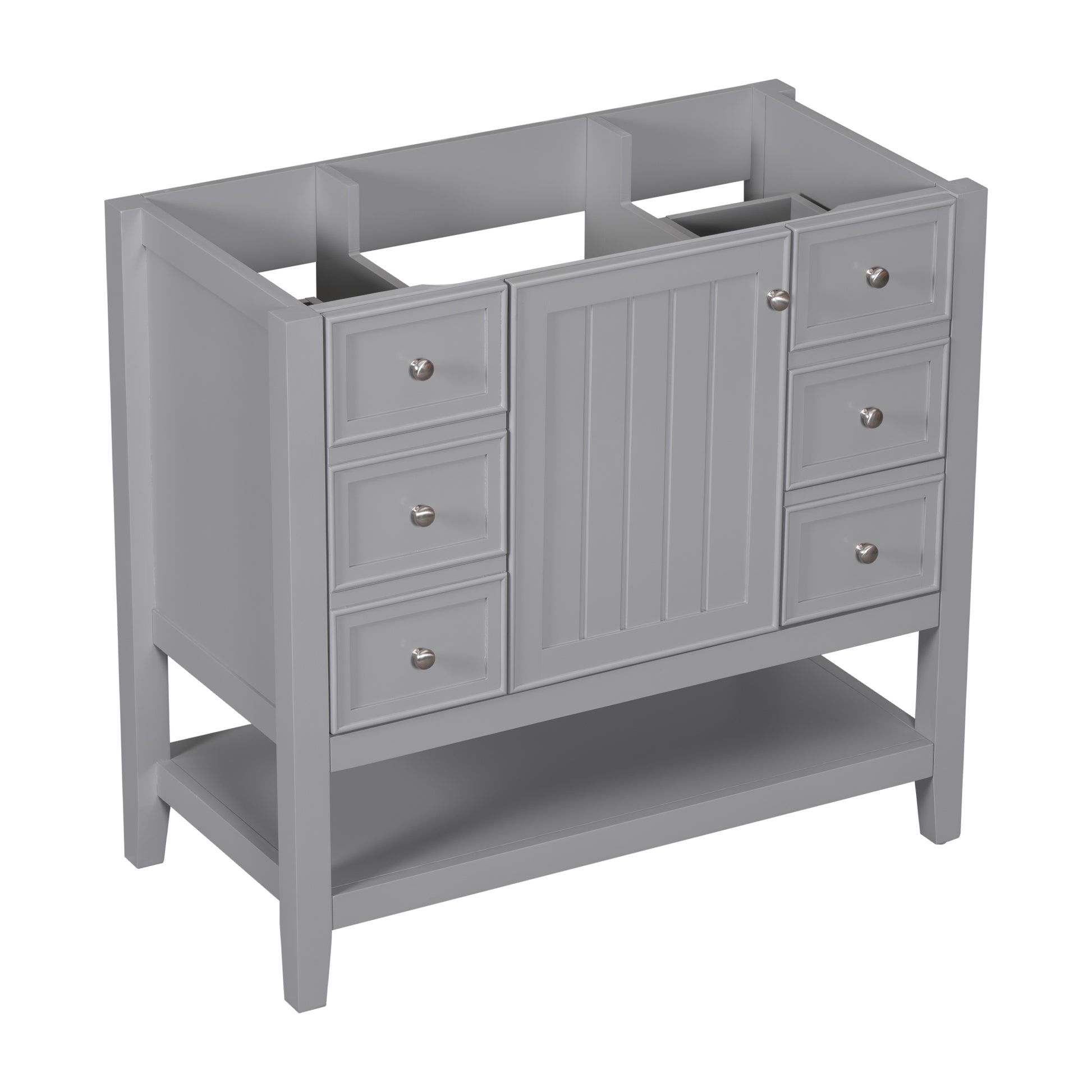 36" Bathroom Vanity Without Sink, Cabinet Base Only, One Cabinet And Three Drawers, Grey Grey Solid Wood Mdf