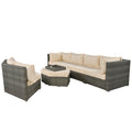 Patio Furniture Set, 6 Piece Outdoor Conversation Set All Weather Wicker Sectional Sofa With Ottoman And Cushions And Small Trays Beige Rattan