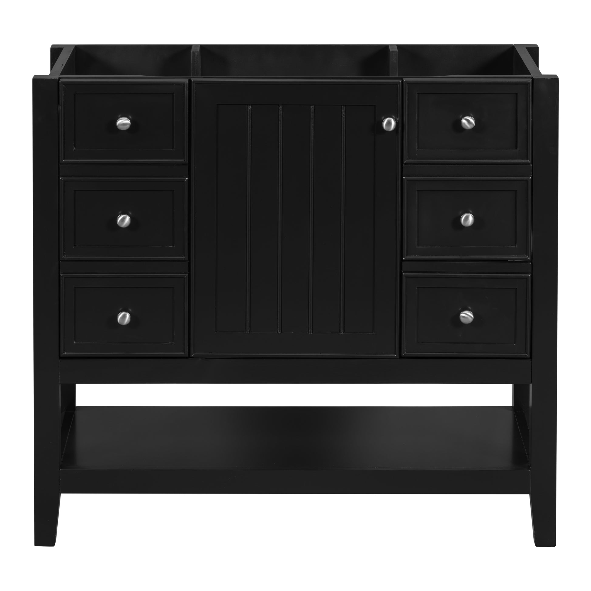 36" Bathroom Vanity Without Sink, Cabinet Base Only, One Cabinet And Three Drawers, Black Black Solid Wood Mdf