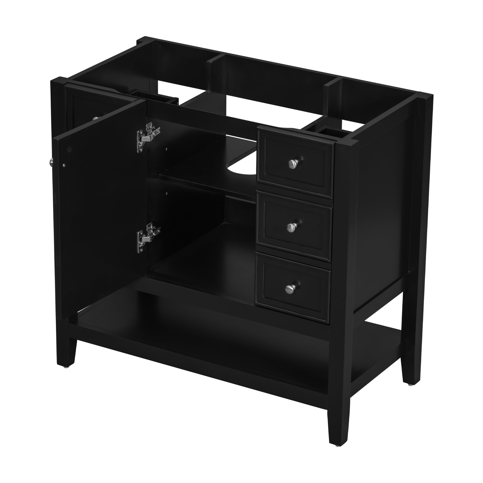 36" Bathroom Vanity Without Sink, Cabinet Base Only, One Cabinet And Three Drawers, Black Black Solid Wood Mdf