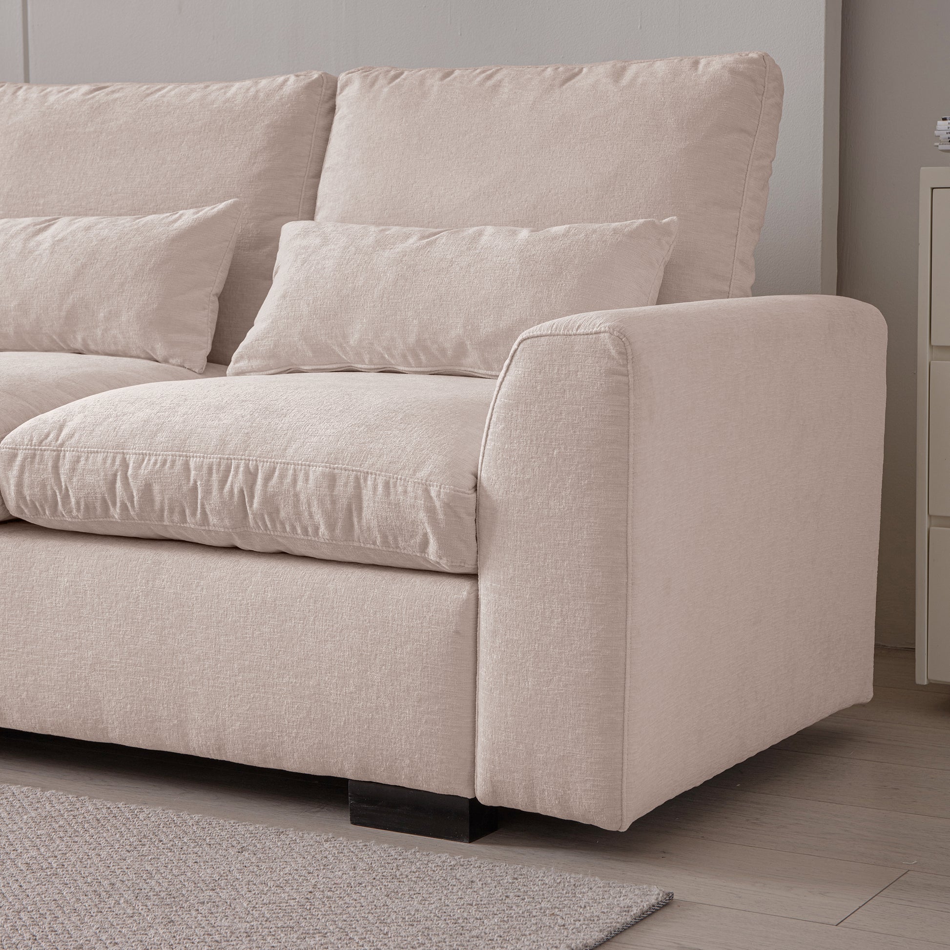 114.5"Modern Modular L Shaped Chenille Sofa Couch Reversible Ottoman With Storage Removable And Washable Cushions Sofa With Usb Ports & Cup Holder For Living Room Beige Modern Foam Chenille