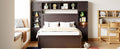 Full Size Wooden Bed With All In One Cabinet, Shelf And Sockets,Twin Size Trundle, Espresso Full Espresso Solid Wood