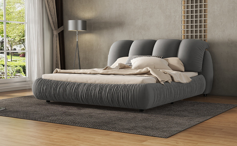 Queen Size Luxury Upholstered Bed With Thick Headboard, Velvet Queen Bed With Oversized Padded Backrest, Gray Expect Arrival Date 2024 4 2 Queen Gray Velvet