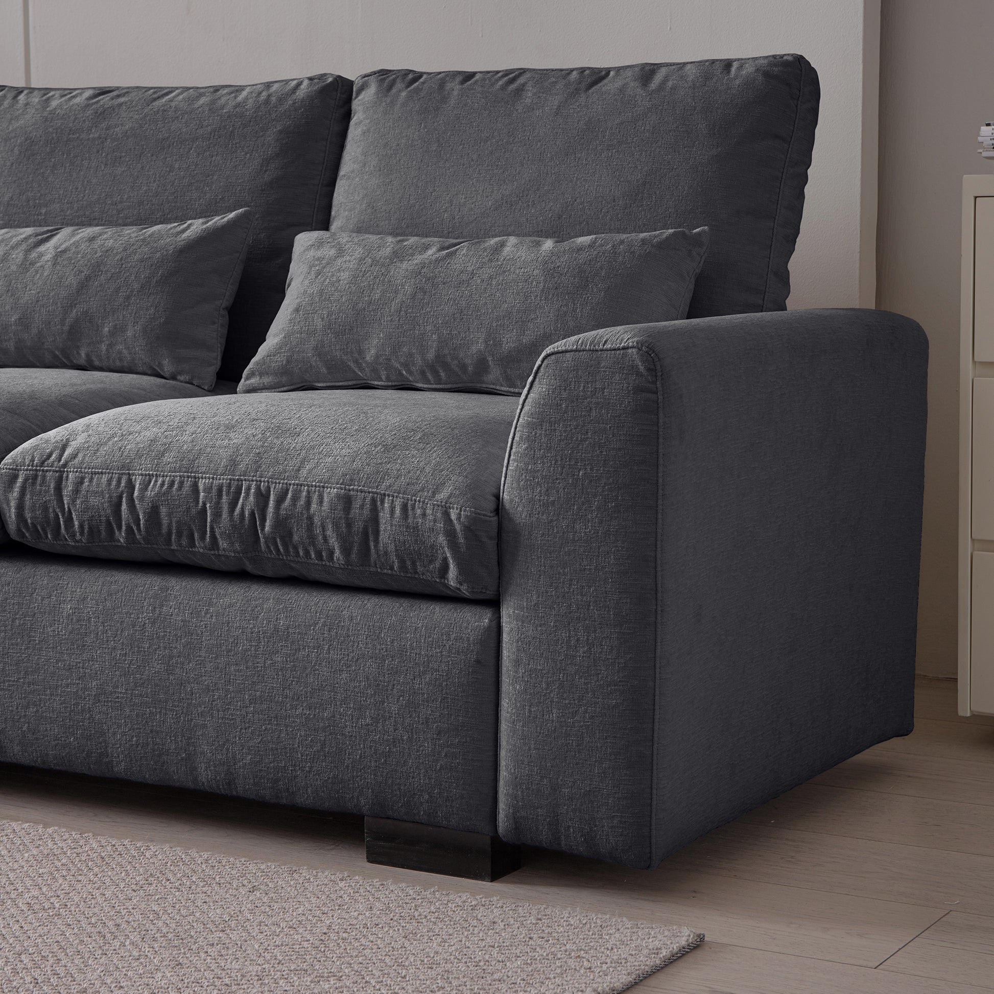 114.5"Modern Modular L Shaped Chenille Sofa Couch Reversible Ottoman With Storage Removable And Washable Cushions Sofa With Usb Ports & Cup Holder For Living Room Dark Grey Modern Foam Chenille