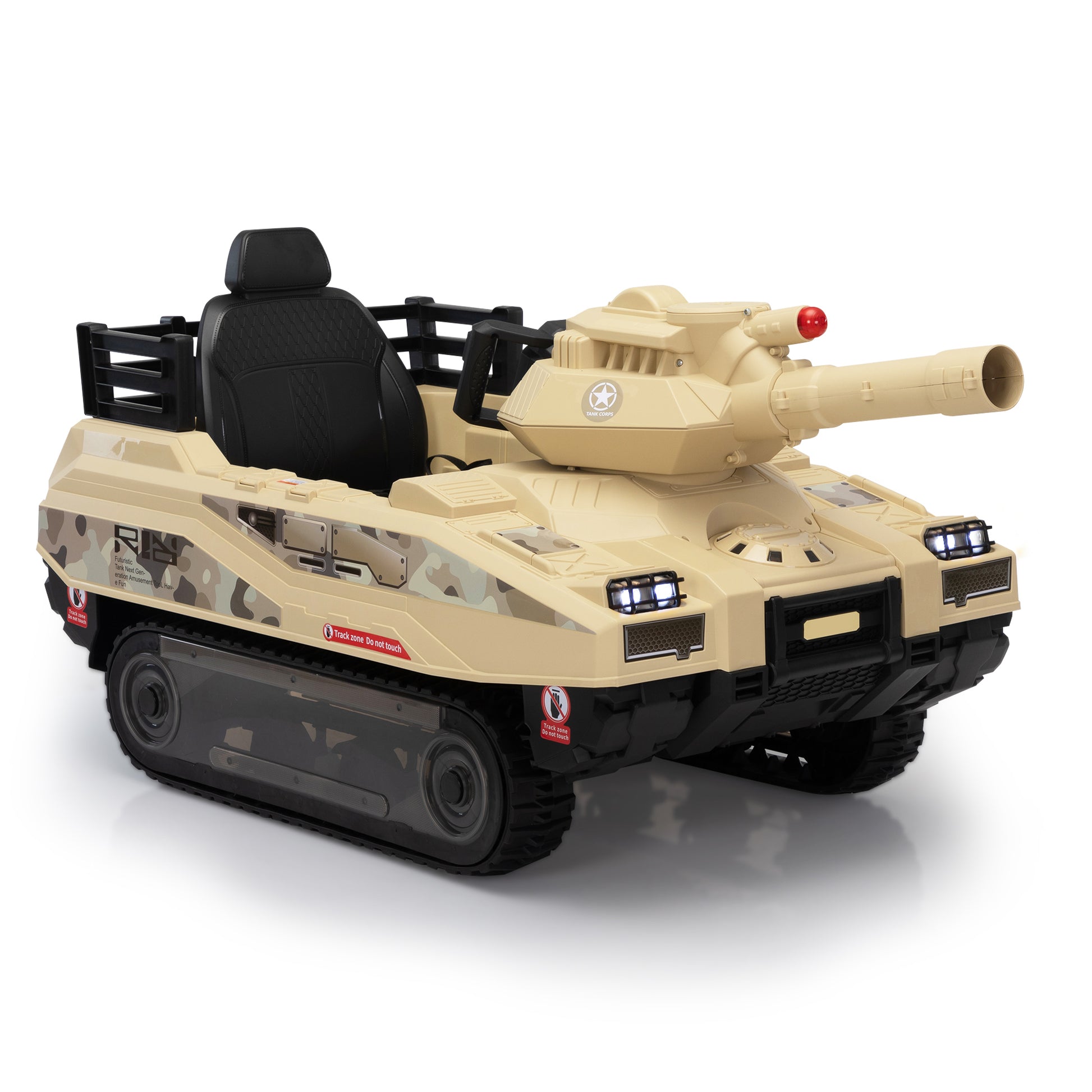 Ride On Tank 24V Thunder Tank Car With Fighting Cannon And Rotating Turret, Remote Control, Lights, Music, Military Battery Powered Truck Toy Gift For Boys Girls, 3 8 Years Old, Desert Yellow Yellow Polypropylene