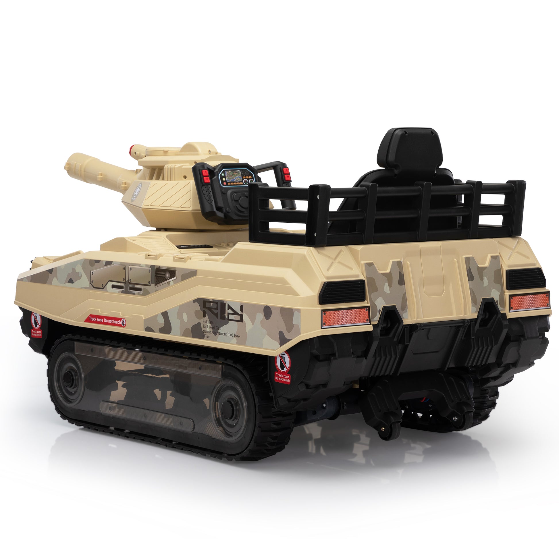 Ride On Tank 24V Thunder Tank Car With Fighting Cannon And Rotating Turret, Remote Control, Lights, Music, Military Battery Powered Truck Toy Gift For Boys Girls, 3 8 Years Old, Desert Yellow Yellow Polypropylene