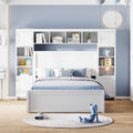 Full Size Wooden Bed With All In One Cabinet, Shelf And Sockets,Twin Size Trundle, White Full White Solid Wood