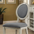 Set Of 2 Padded Gray Fabric Dining Chairs In Antique White Finish Solid Antique White Dining Room Dining Chairs Wood Fabric