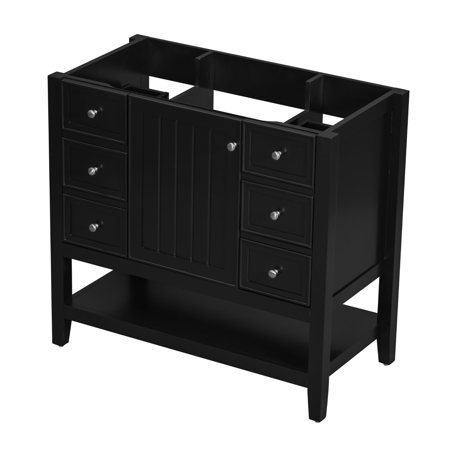 36" Bathroom Vanity Without Sink, Cabinet Base Only, One Cabinet And Three Drawers, Black Black Solid Wood Mdf