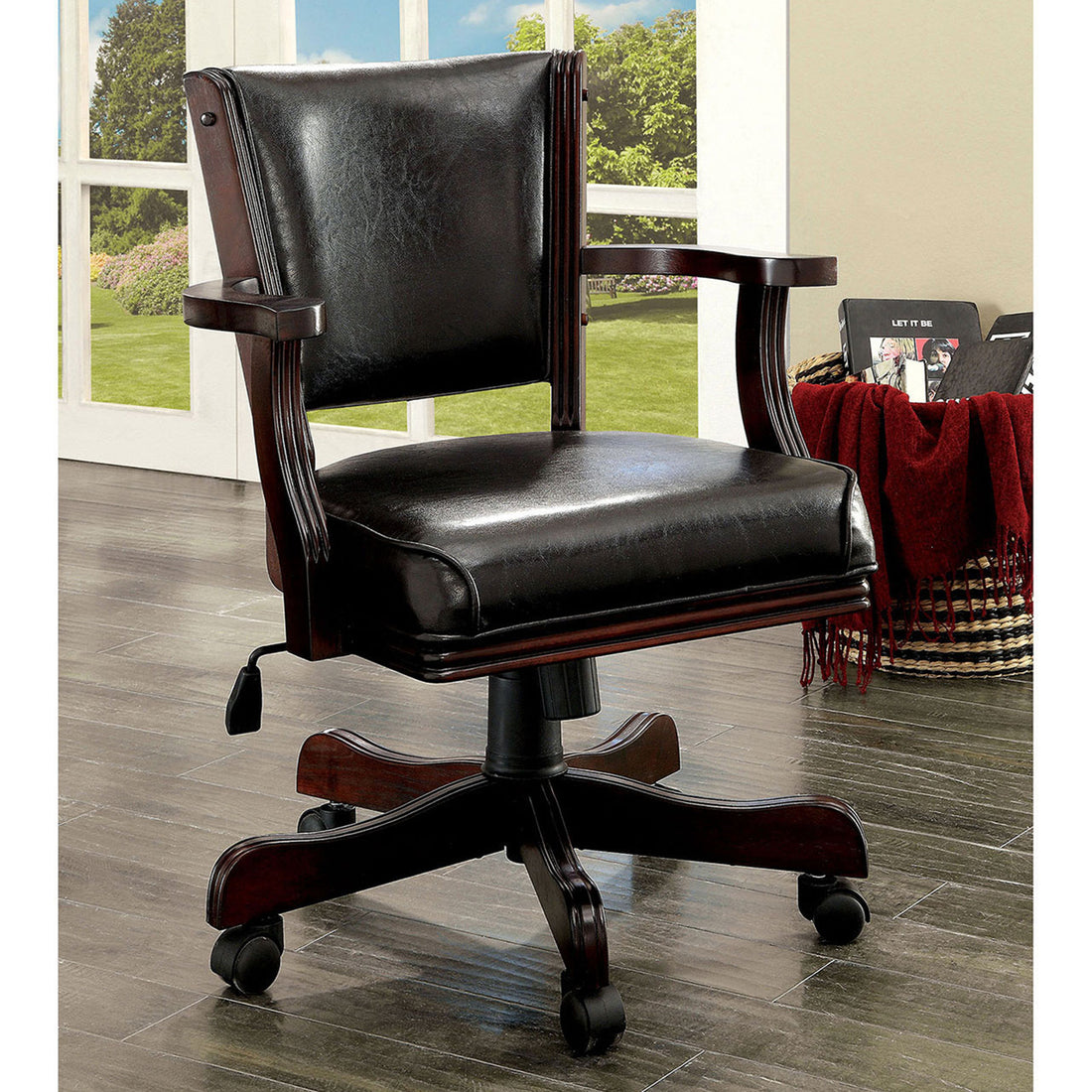 Arm Chair With Casters In Cherry And Espresso Caster Solid Cherry Wood