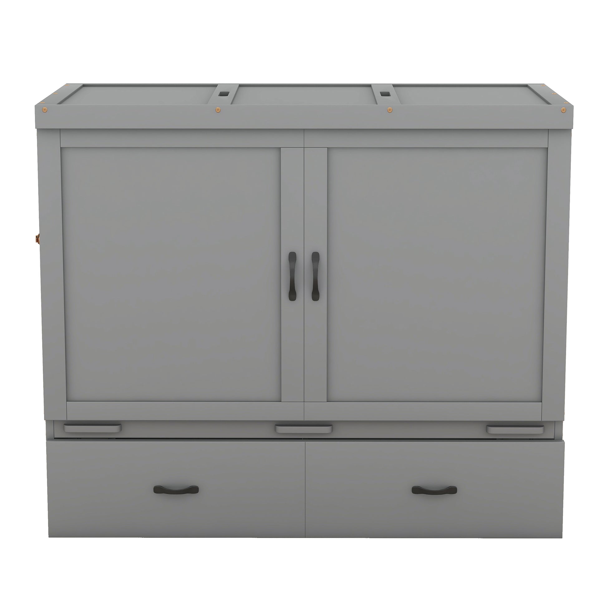 Full Size Murphy Bed With Usb Port And A Large Drawer, Gray Gray Solid Wood Mdf