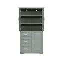 Tall And Wide Storage Cabinet With Doors For Bathroom Office, Three Drawers, Grey Grey Mdf