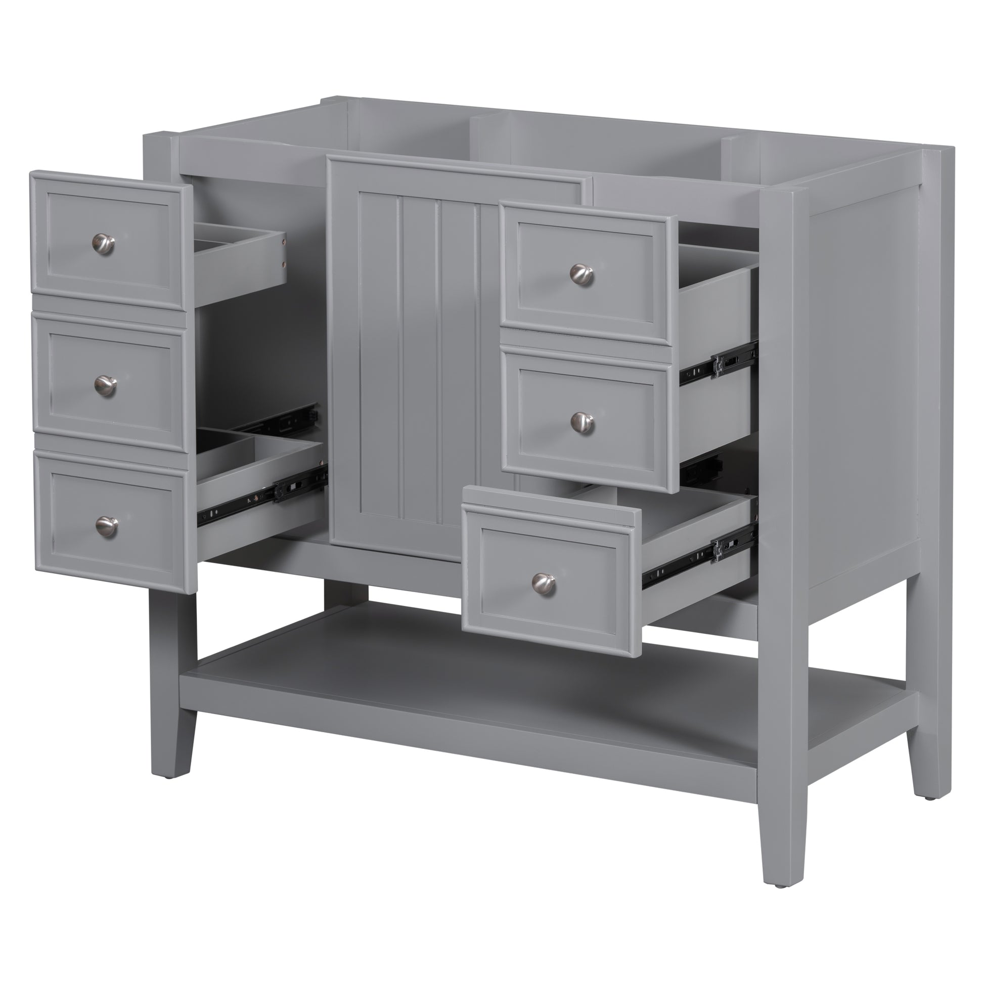 36" Bathroom Vanity Without Sink, Cabinet Base Only, One Cabinet And Three Drawers, Grey Grey Solid Wood Mdf