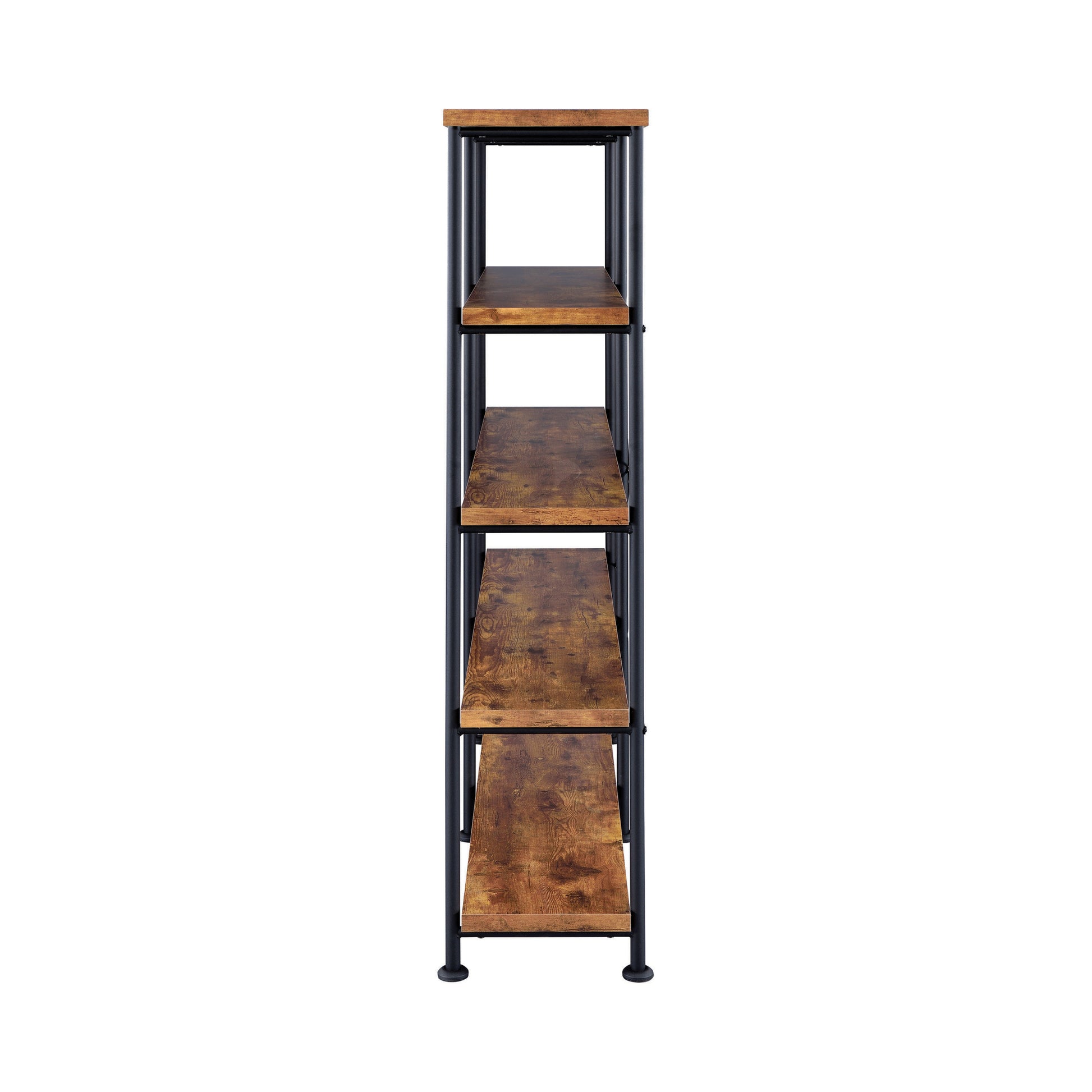 Antique Nutmeg And Black Double Wide Bookcase 4 Brown Brown Standard Vertical Office Open Back Wood Farmhouse,Rustic Wood