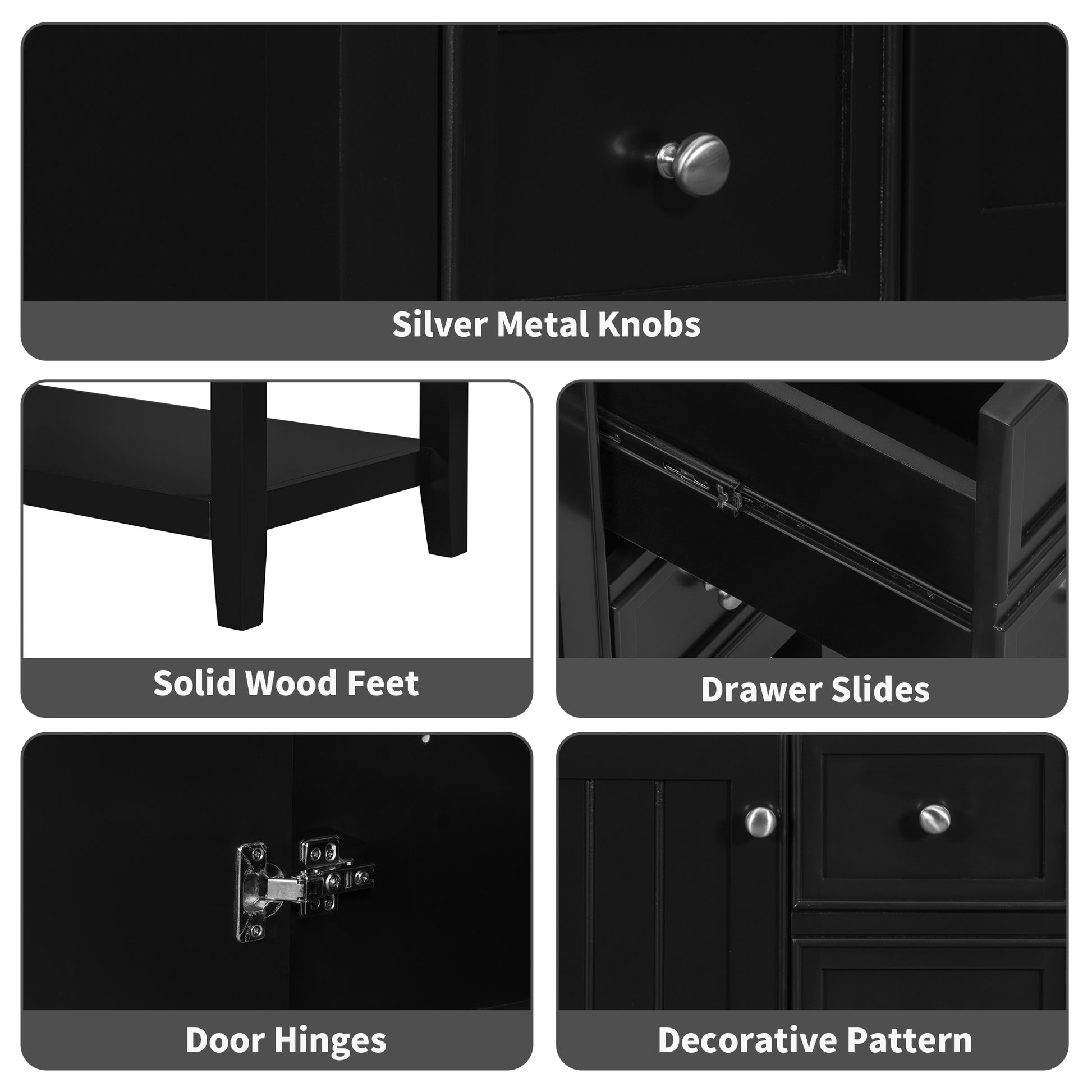 36" Bathroom Vanity With Sink Combo, One Cabinet And Three Drawers, Solid Wood And Mdf Board, Black Black Solid Wood Mdf