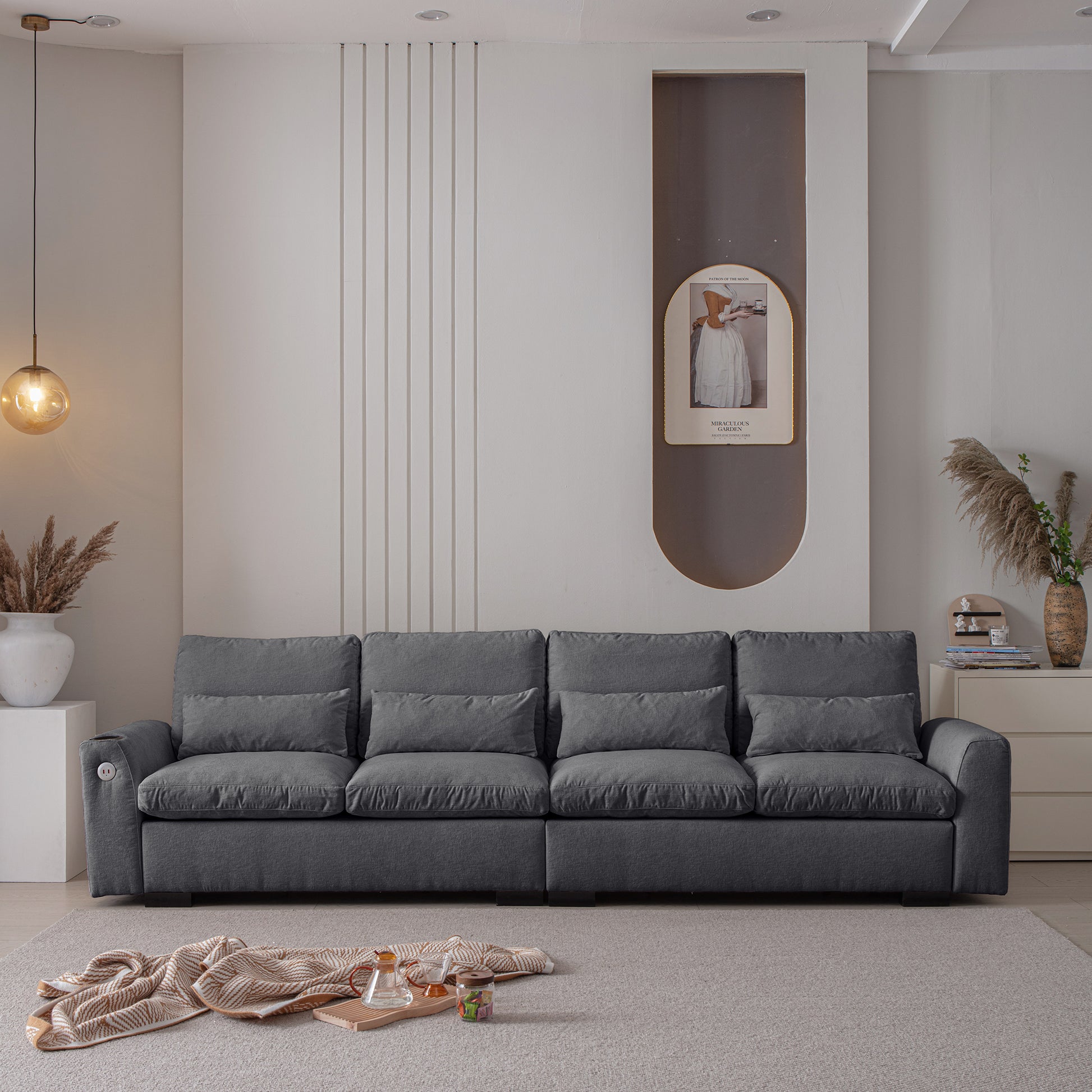 114.5"Modern Modular L Shaped Chenille Sofa Couch Reversible Ottoman With Storage Removable And Washable Cushions Sofa With Usb Ports & Cup Holder For Living Room Dark Grey Modern Foam Chenille