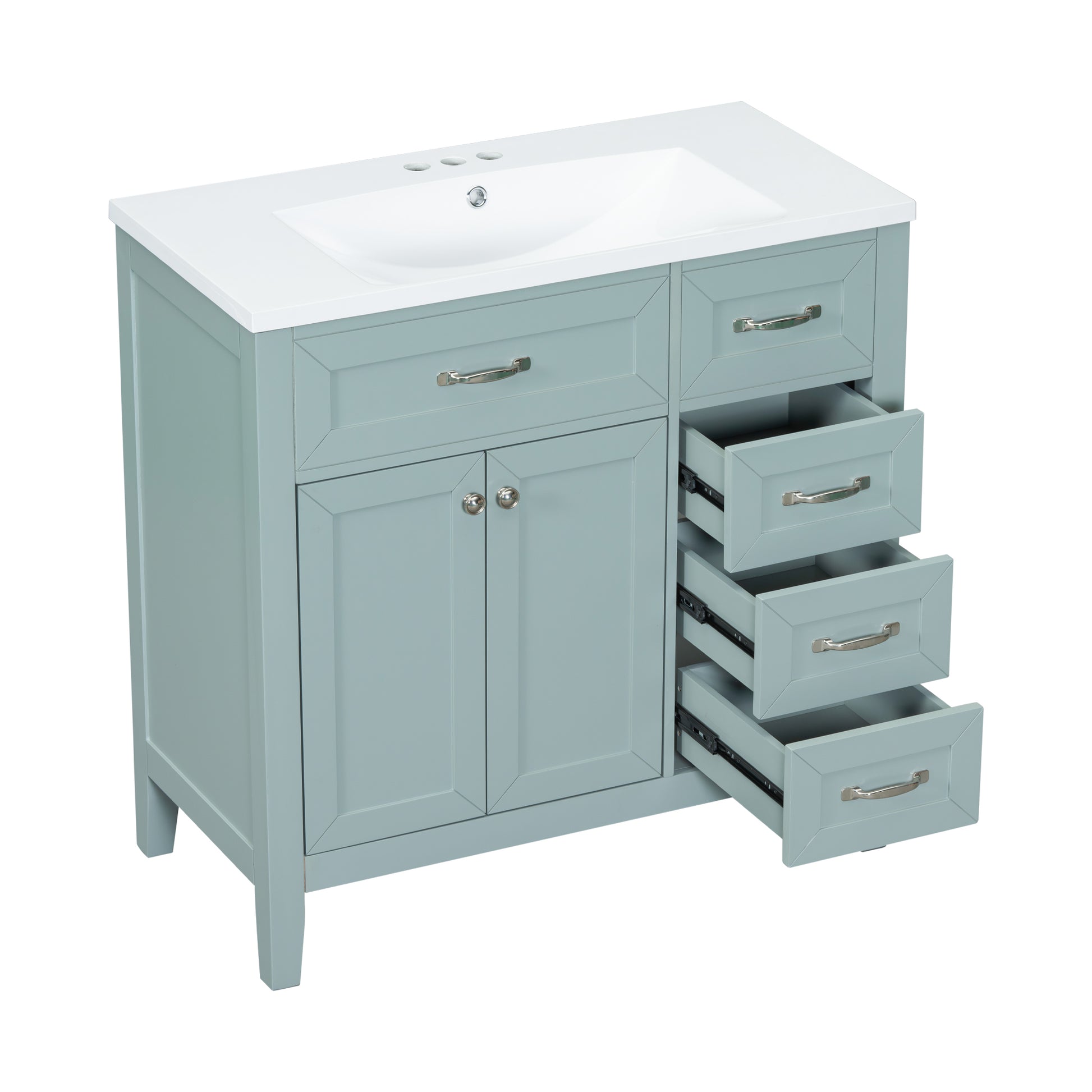 36" Bathroom Vanity With Sink Combo, Green Bathroom Cabinet With Drawers, Solid Frame And Mdf Board Green Solid Wood Mdf