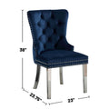 Set Of 2 Wingback Dining Chairs With Button Tufted Back In Blue And Chrome Solid Blue Fabric