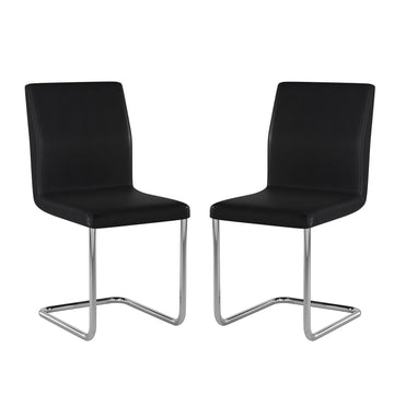 Set Of 2 Paddedside Chairs With L Shape Leg In Black And Chrome Solid Black Dining Room Dining Chairs Faux Leather