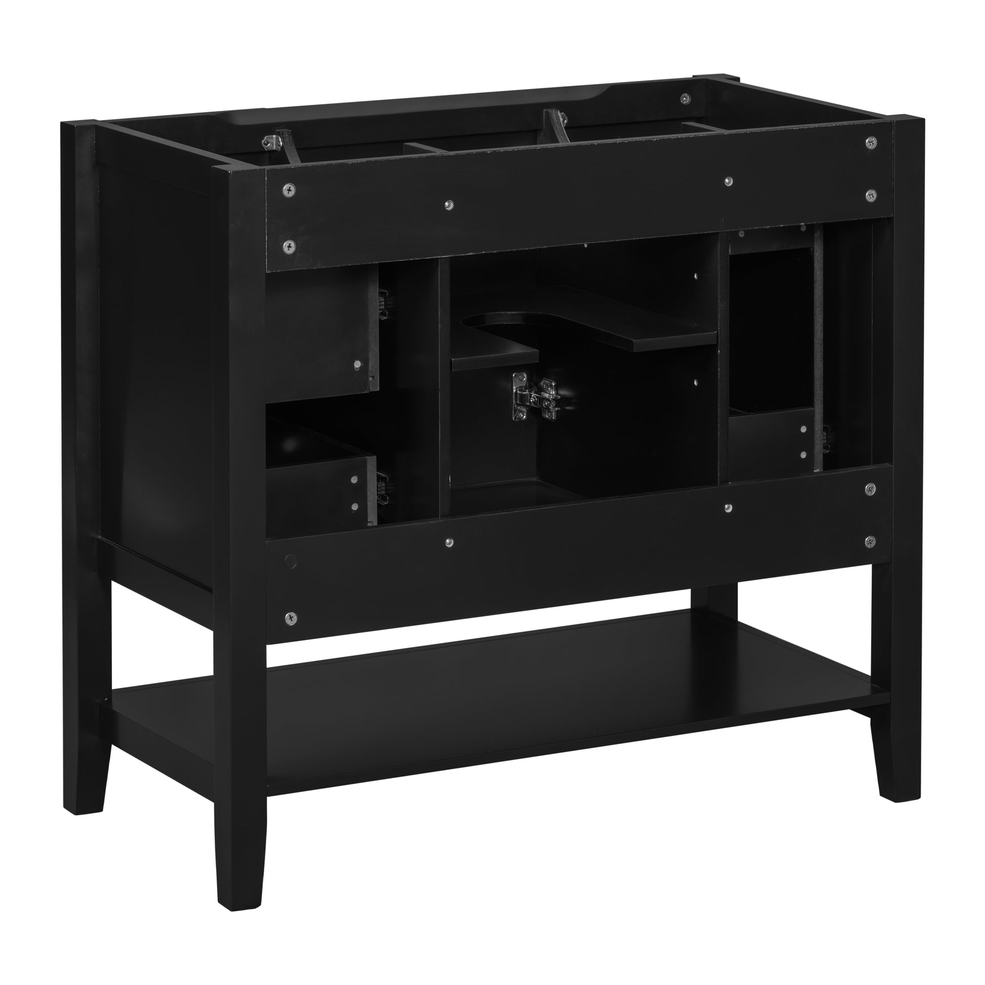 36" Bathroom Vanity Without Sink, Cabinet Base Only, One Cabinet And Three Drawers, Black Black Solid Wood Mdf