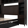 Full Size Wooden Bed With All In One Cabinet, Shelf And Sockets,Twin Size Trundle, Espresso Full Espresso Solid Wood