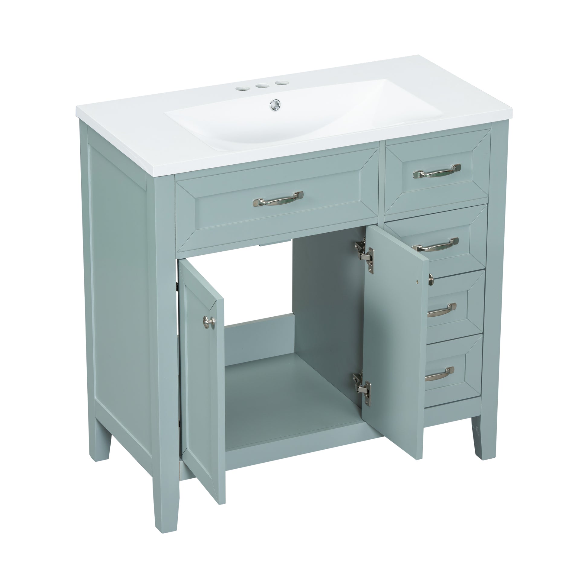 36" Bathroom Vanity With Sink Combo, Green Bathroom Cabinet With Drawers, Solid Frame And Mdf Board Green Solid Wood Mdf