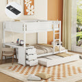 Full Over Full Bunk Bed With Twin Size Trundle, Storage And Desk, White White Solid Wood