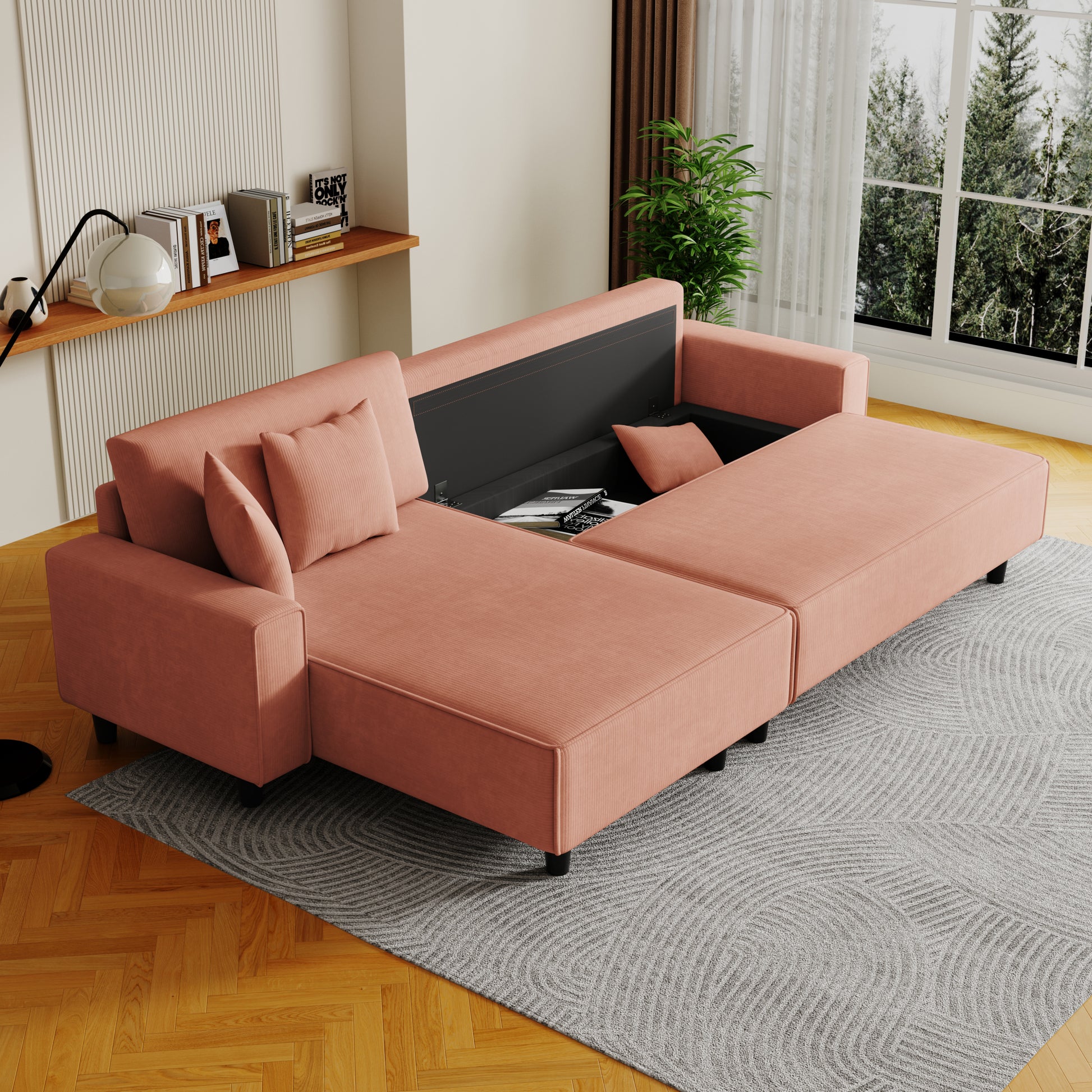 The 93 Inch Orange Corduroy Sofa Bed Comes With Two Pillows To Fit In The Living Room And The Apartment Is Not Overcrowded Orange Corduroy 3 Seat