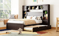 Full Size Wooden Bed With All In One Cabinet, Shelf And Sockets,Twin Size Trundle, Espresso Full Espresso Solid Wood
