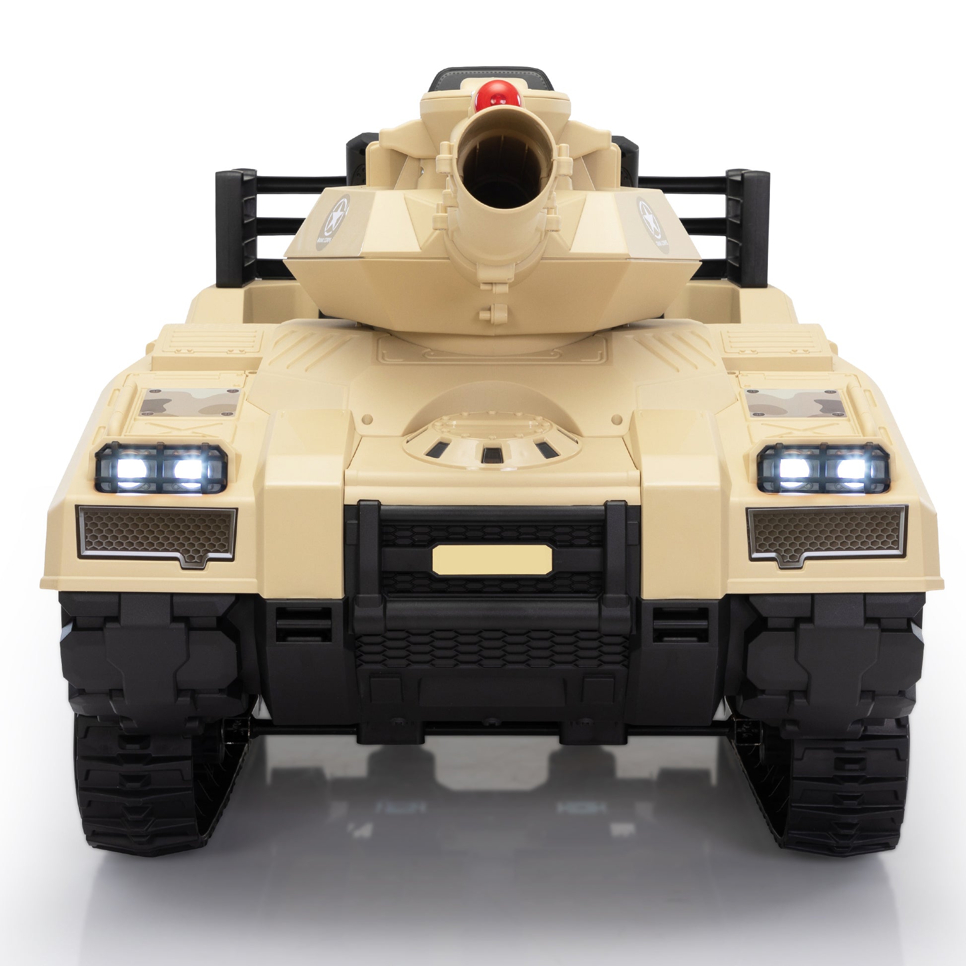 Ride On Tank 24V Thunder Tank Car With Fighting Cannon And Rotating Turret, Remote Control, Lights, Music, Military Battery Powered Truck Toy Gift For Boys Girls, 3 8 Years Old, Desert Yellow Yellow Polypropylene