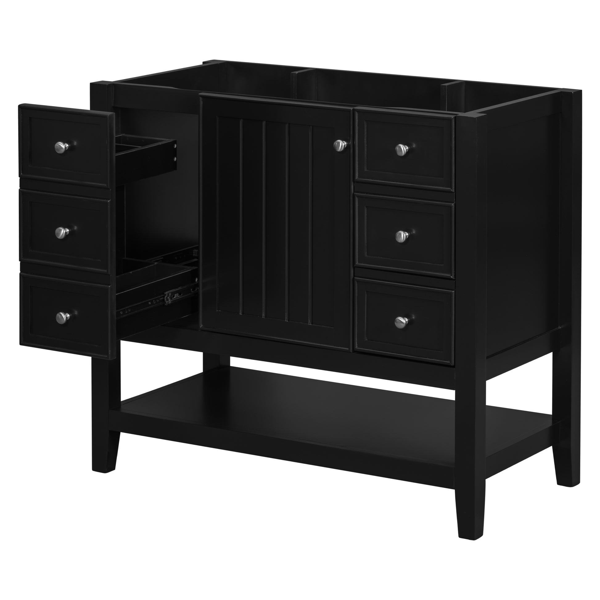 36" Bathroom Vanity Without Sink, Cabinet Base Only, One Cabinet And Three Drawers, Black Black Solid Wood Mdf