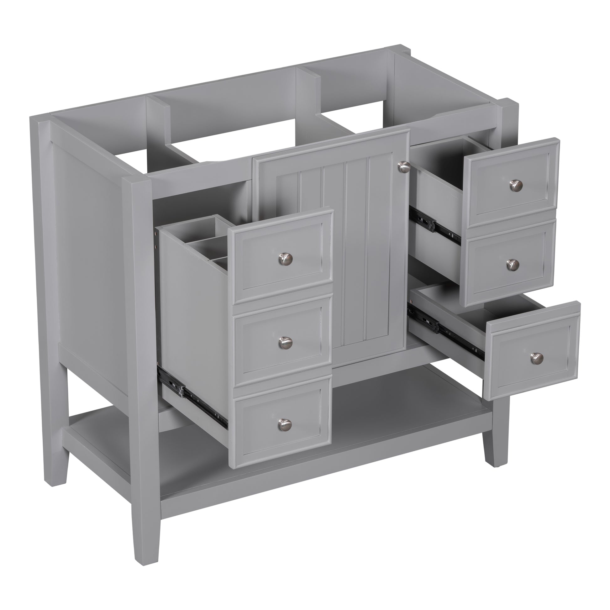 36" Bathroom Vanity Without Sink, Cabinet Base Only, One Cabinet And Three Drawers, Grey Grey Solid Wood Mdf