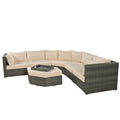 Patio Furniture Set, 6 Piece Outdoor Conversation Set All Weather Wicker Sectional Sofa With Ottoman And Cushions And Small Trays Beige Rattan