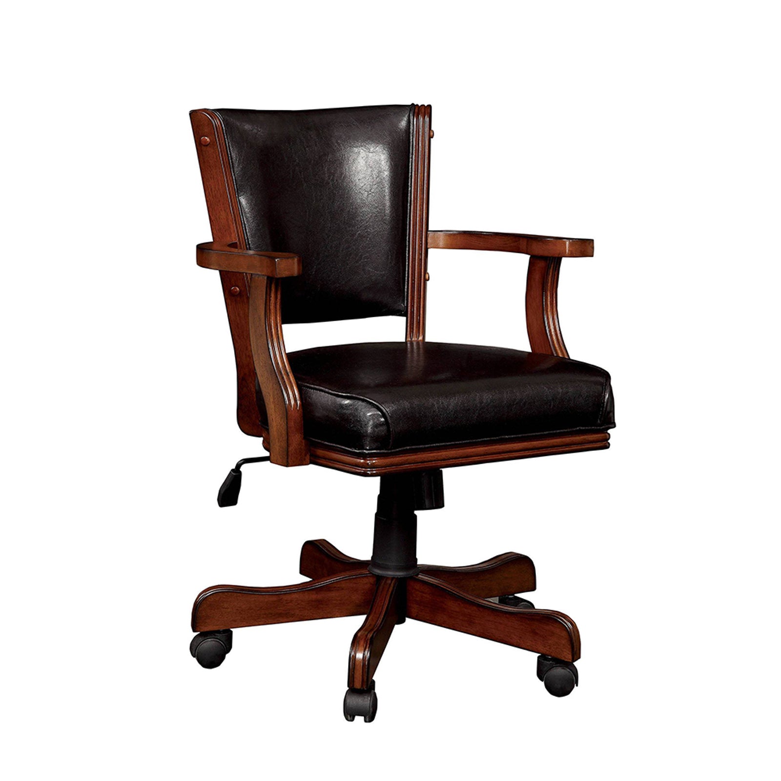 Arm Chair With Casters In Cherry And Espresso Caster Solid Cherry Wood