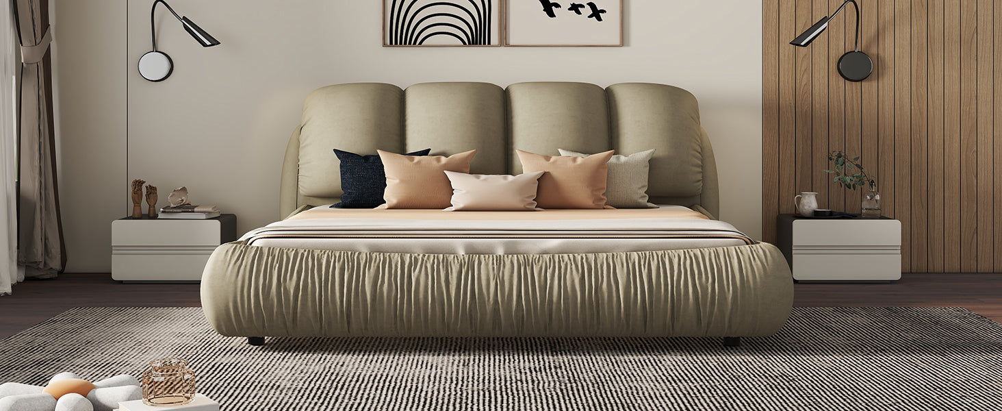 Queen Size Luxury Upholstered Bed With Thick Headboard, Vevet Queen Bed With Oversized Padded Backrest, Cinerous Expect Arrive Date 2024 4 7 Queen Stone Gray Velvet