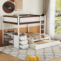 Full Over Full Bunk Bed With Twin Size Trundle, Storage And Desk, White Walnut White Walnut Solid Wood