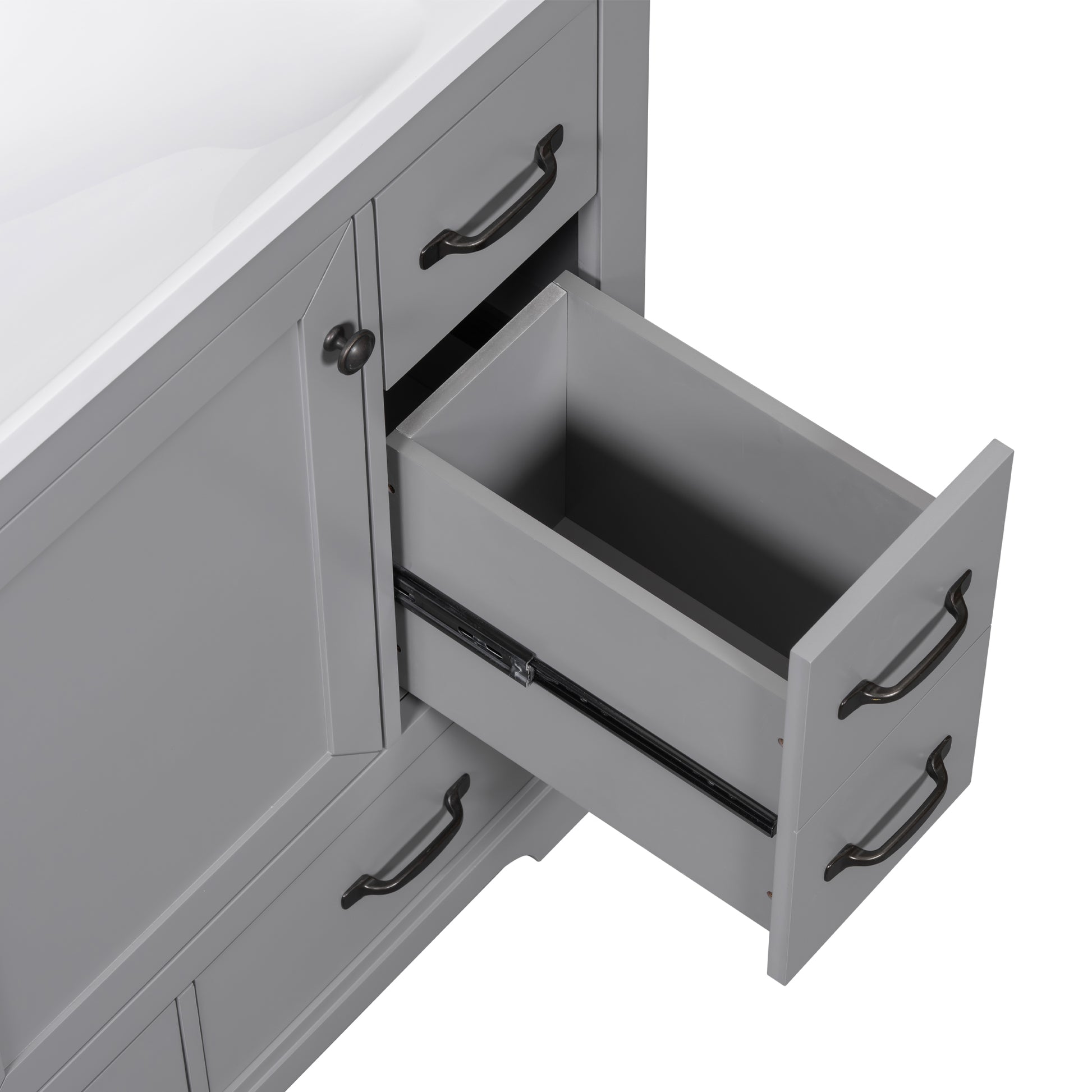 36" Bathroom Vanity Without Sink, Cabinet Base Only, Six Drawers, Multi Functional Drawer Divider, Adjustable Shelf, Grey Grey Solid Wood Mdf