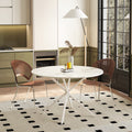 47.24'' Modern Cross Leg Round Dining Table, White Marble Top Occasional Table, Two Piece Removable Top, Matte Finish Iron Legs White Mdf Metal