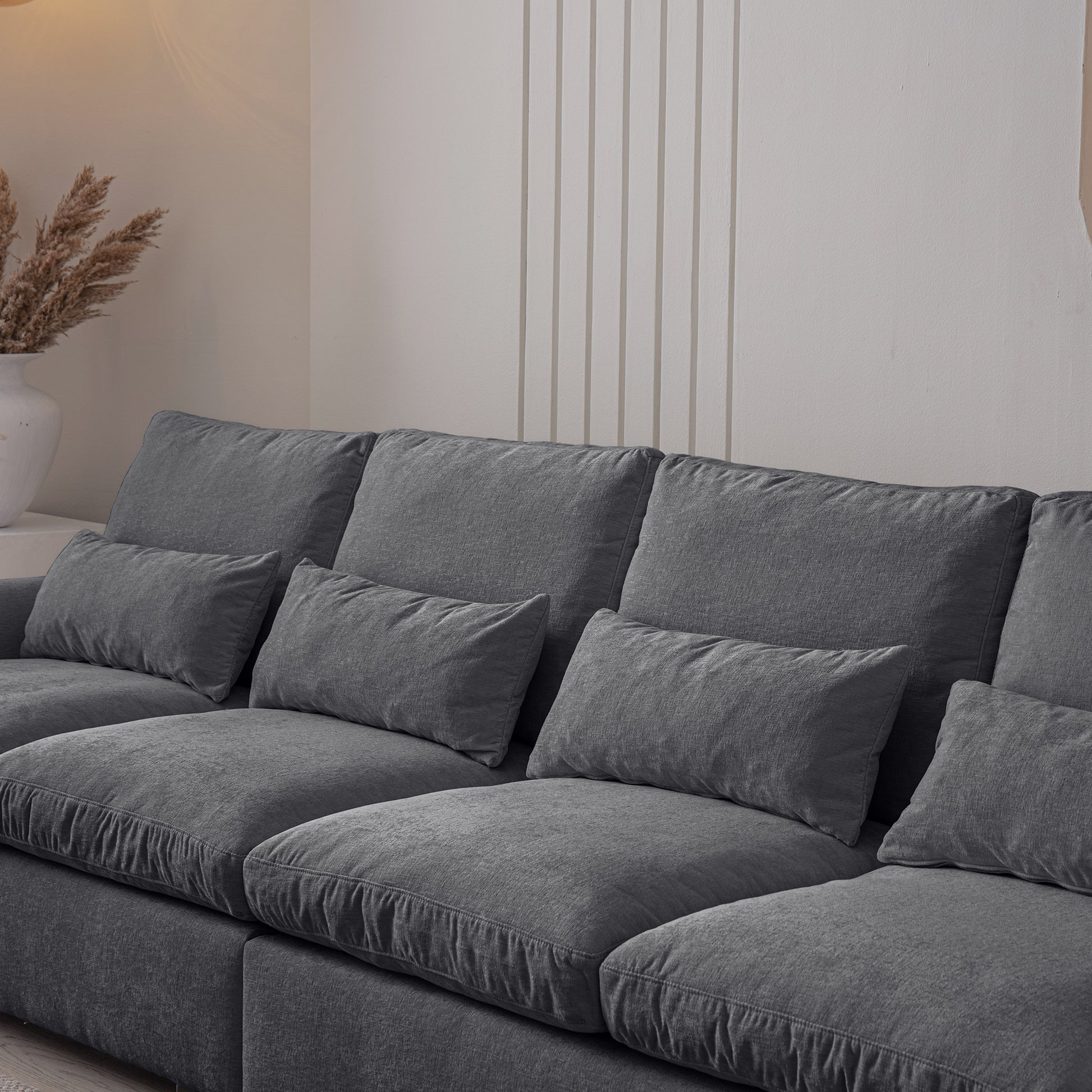 114.5"Modern Modular L Shaped Chenille Sofa Couch Reversible Ottoman With Storage Removable And Washable Cushions Sofa With Usb Ports & Cup Holder For Living Room Dark Grey Modern Foam Chenille