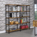 Antique Nutmeg And Black Double Wide Bookcase 4 Brown Brown Standard Vertical Office Open Back Wood Farmhouse,Rustic Wood