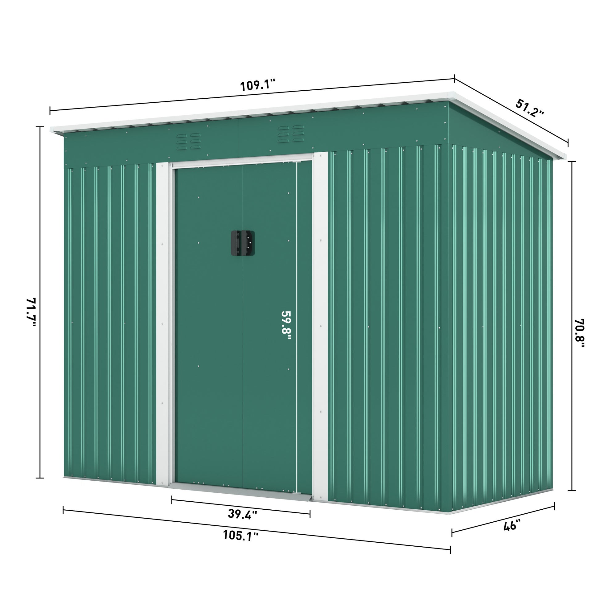 4.2 X 9.1 Ft Outdoor Storage Shed, Metal Tool Shed With Lockable Doors Vents, Utility Garden Shed For Patio Lawn Backyard, Green Green Metal