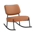 Pu Material Cushioned Rocking Chair, Unique Rocking Chair, Cushioned Seat, Brown Backrest Rocking Chair, Black Metal Legs. Comfortable Side Chairs In The Living Room, Bedroom, And Office Brown Pu