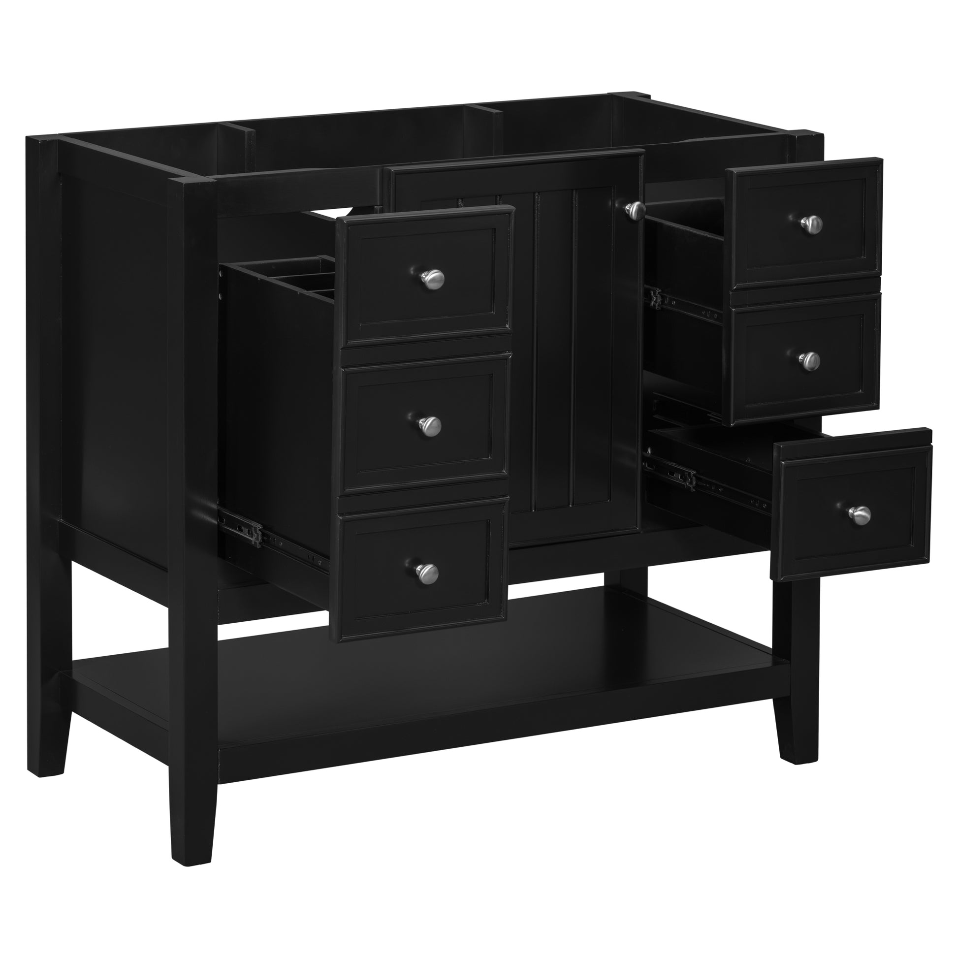 36" Bathroom Vanity Without Sink, Cabinet Base Only, One Cabinet And Three Drawers, Black Black Solid Wood Mdf