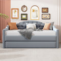 Twin Size Tufted Upholstered Daybed With Trundle ,Velvet Sofabed With Usb&Type C Charging Ports,No Box Spring Needed, Gray Gray Velvet