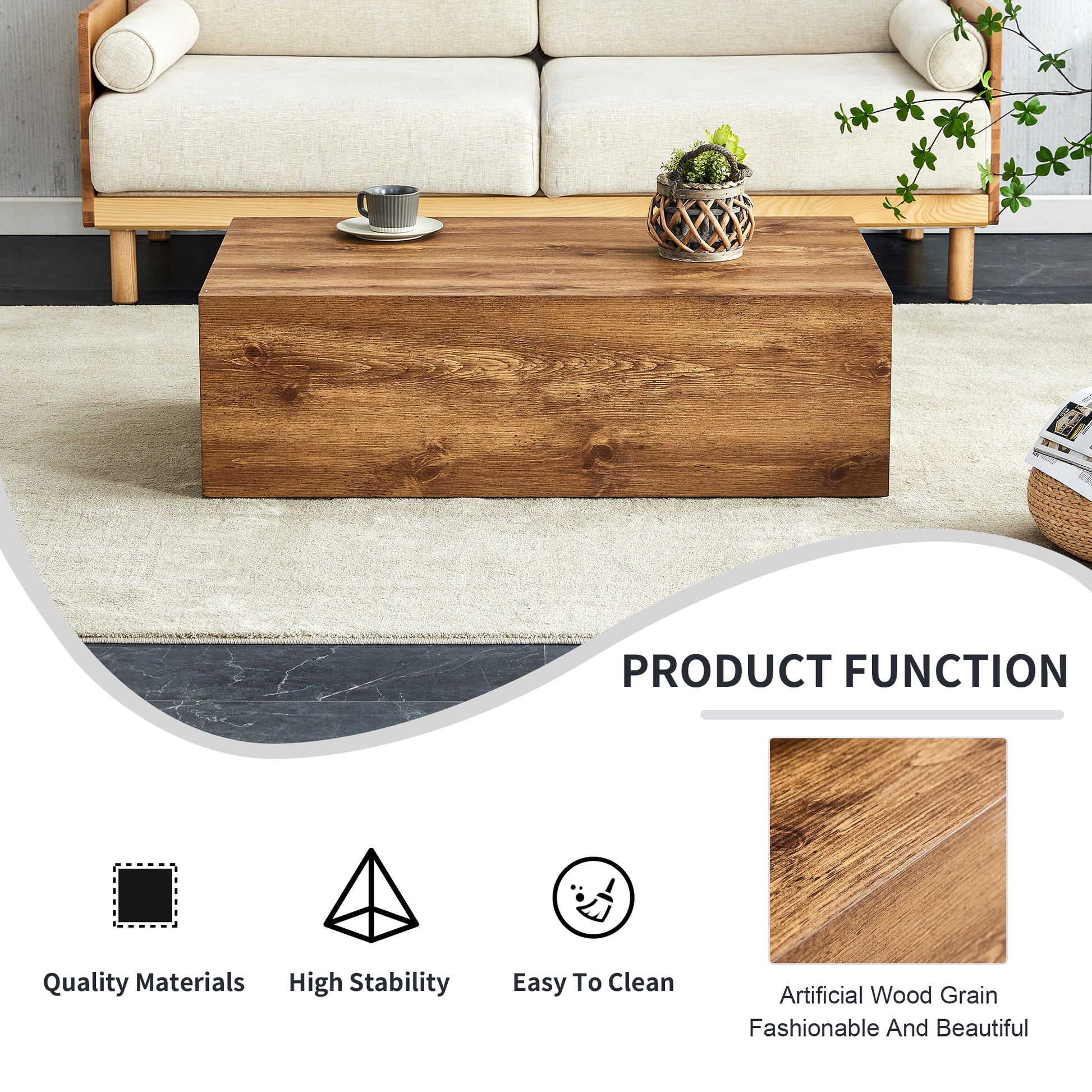 Modern Mdf Coffee Table With Wood Texture Pattern 39.37X23.62X11.81 Inches Stylish And Durable Design Wood Mdf