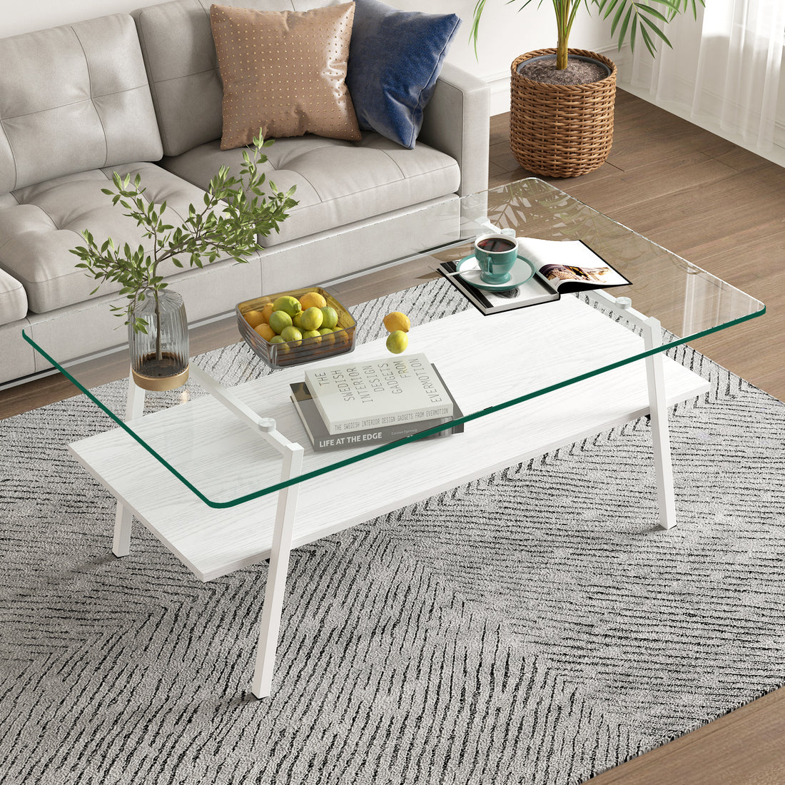 Coffee Table And End Tables Set Of 3, Tempered Glass Table With Mdf Layer, Modern Tables For Living Roomtransparent Glass Transparent Tempered Glass