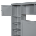 Queen Size Wooden Bed With All In One Cabinet, Shelf And Sockets, Gray Gray Solid Wood