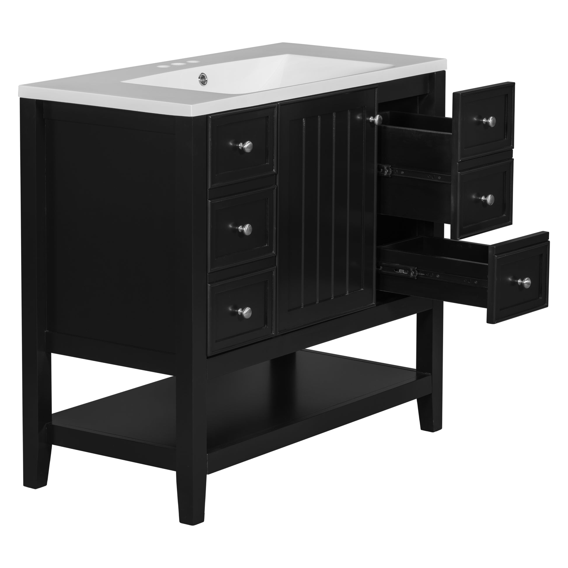 36" Bathroom Vanity With Sink Combo, One Cabinet And Three Drawers, Solid Wood And Mdf Board, Black Old Sku:Sy999505Aab Black Solid Wood Mdf